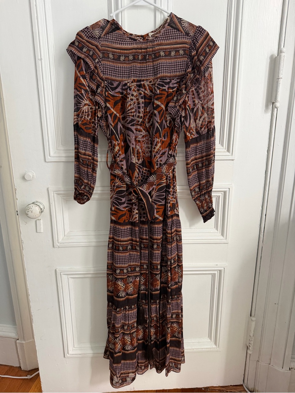 Marie Oliver Women's Bohemian Long Sleeve Maxi Dress in Brown & Rust